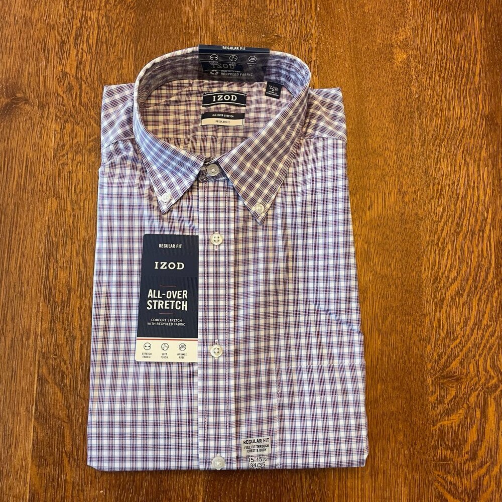 Izod plaid shirt, regular fit, 15-15/12, 34/35 Medium NWT